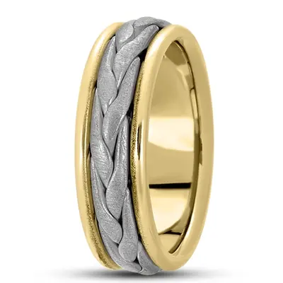 10K yellow-white-yellow gold 7mm. satin hand-made-woven-wedding-band - alternate view 4 thumbnail