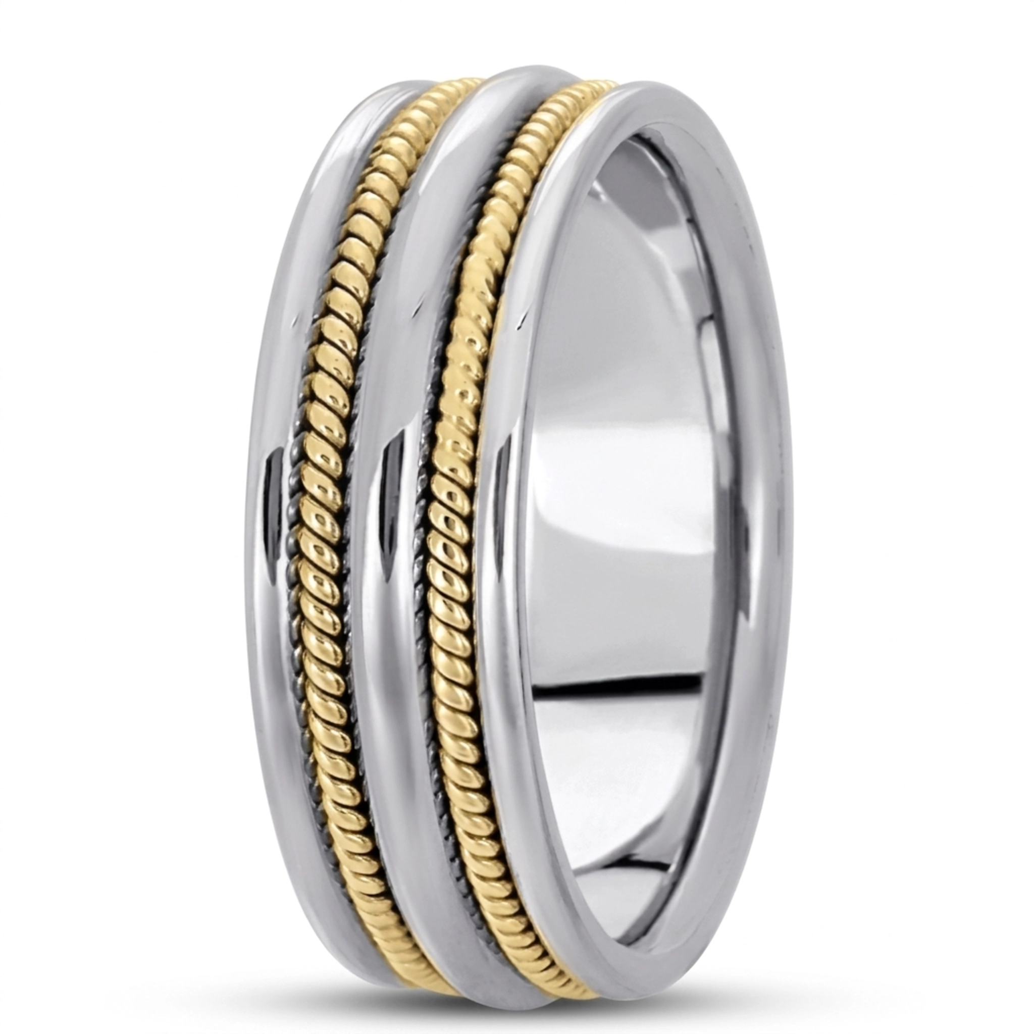 10K w-y-w-y-w gold 7mm. high polish hand-made-woven-wedding-band - alternate view 6