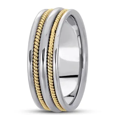 10K w-y-w-y-w gold 7mm. high polish hand-made-woven-wedding-band - alternate view 6 thumbnail