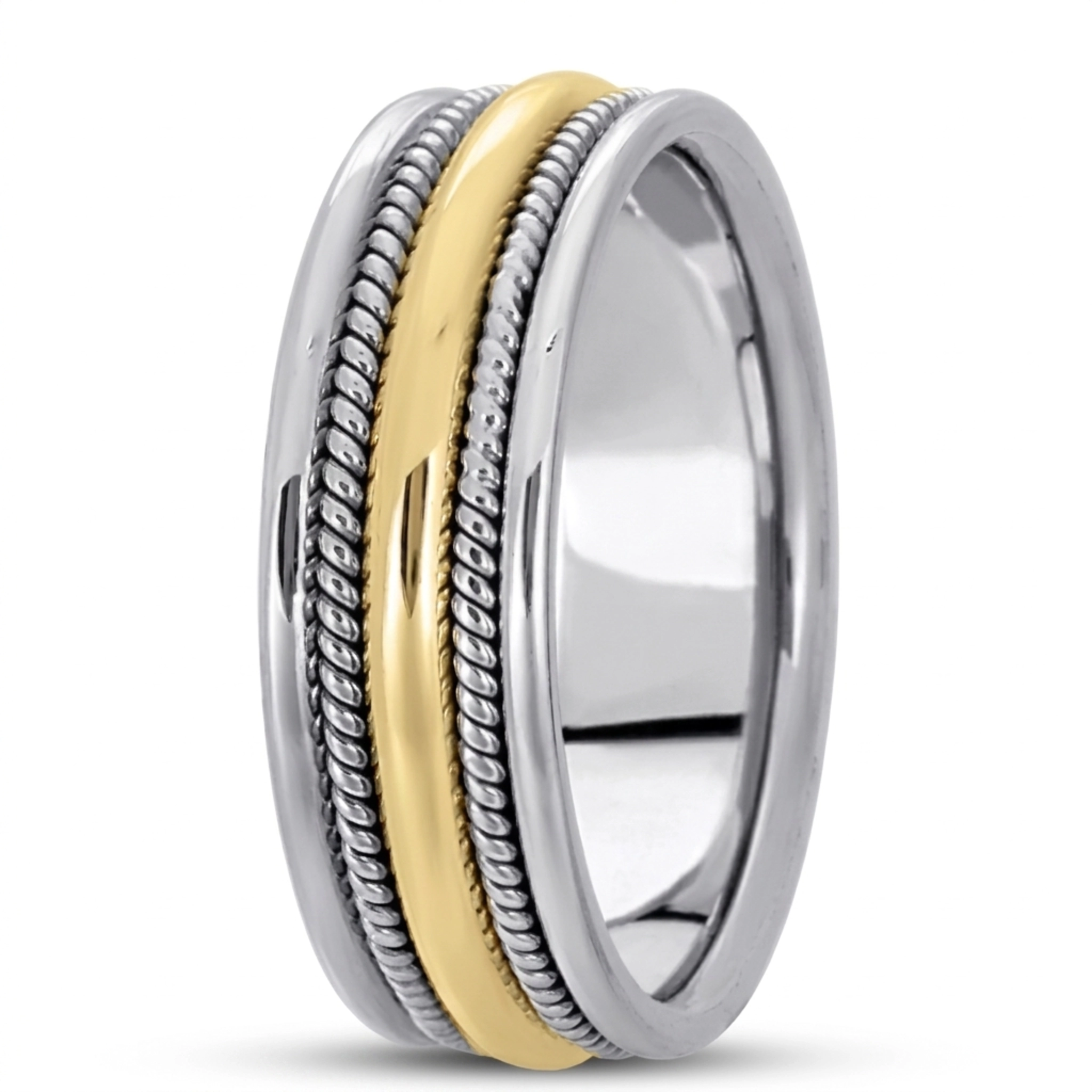 10K white-yellow-white gold 7mm. high polish hand-made-woven-wedding-band - alternate view 4