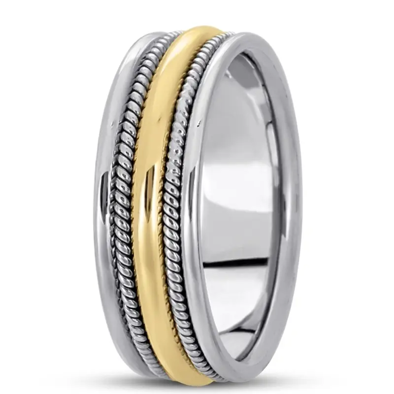 14K white-yellow-white gold 7mm. high polish hand-made-woven-wedding-band - alternate view 4