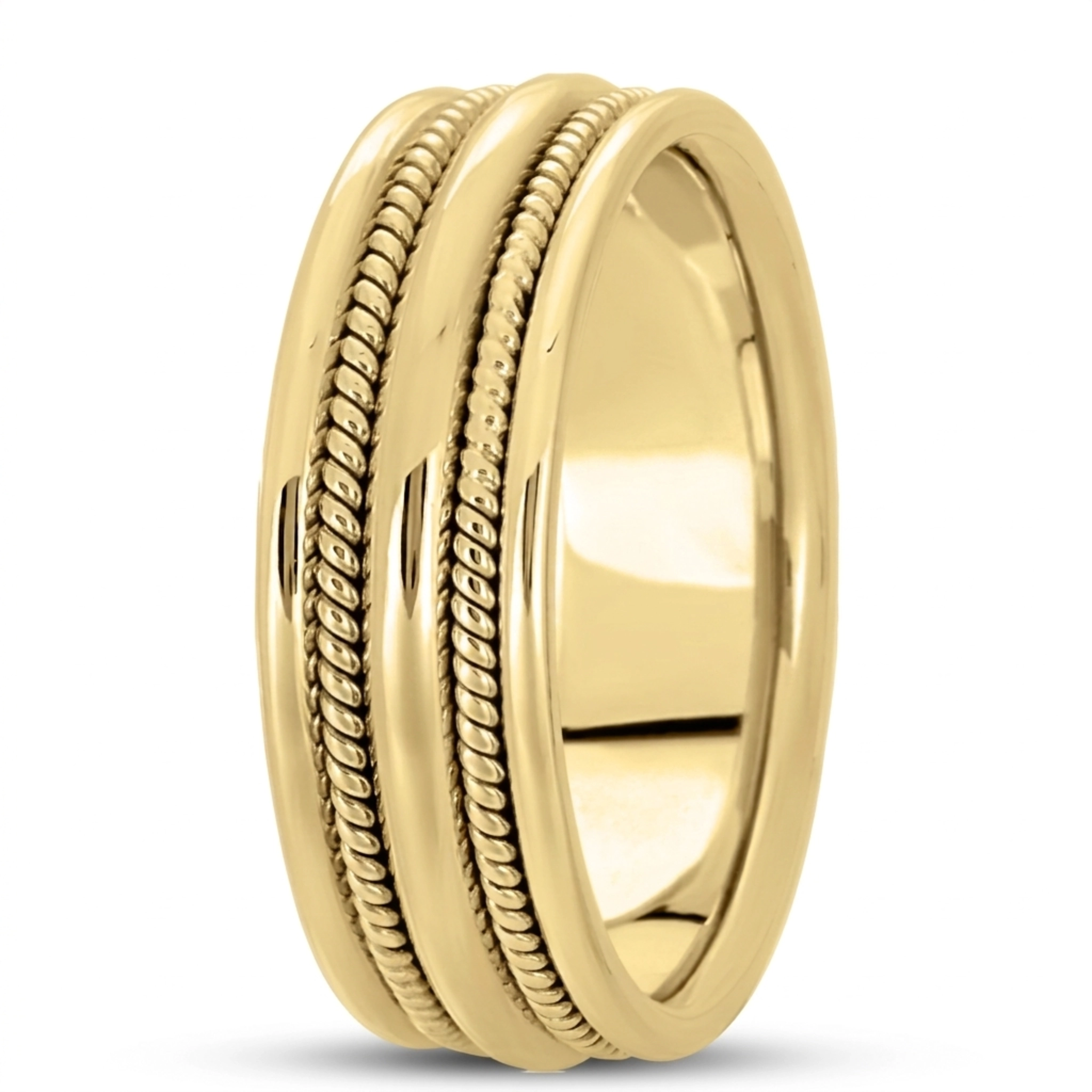 10K yellow gold 7mm. high polish hand-made-woven-wedding-band - alternate view 3
