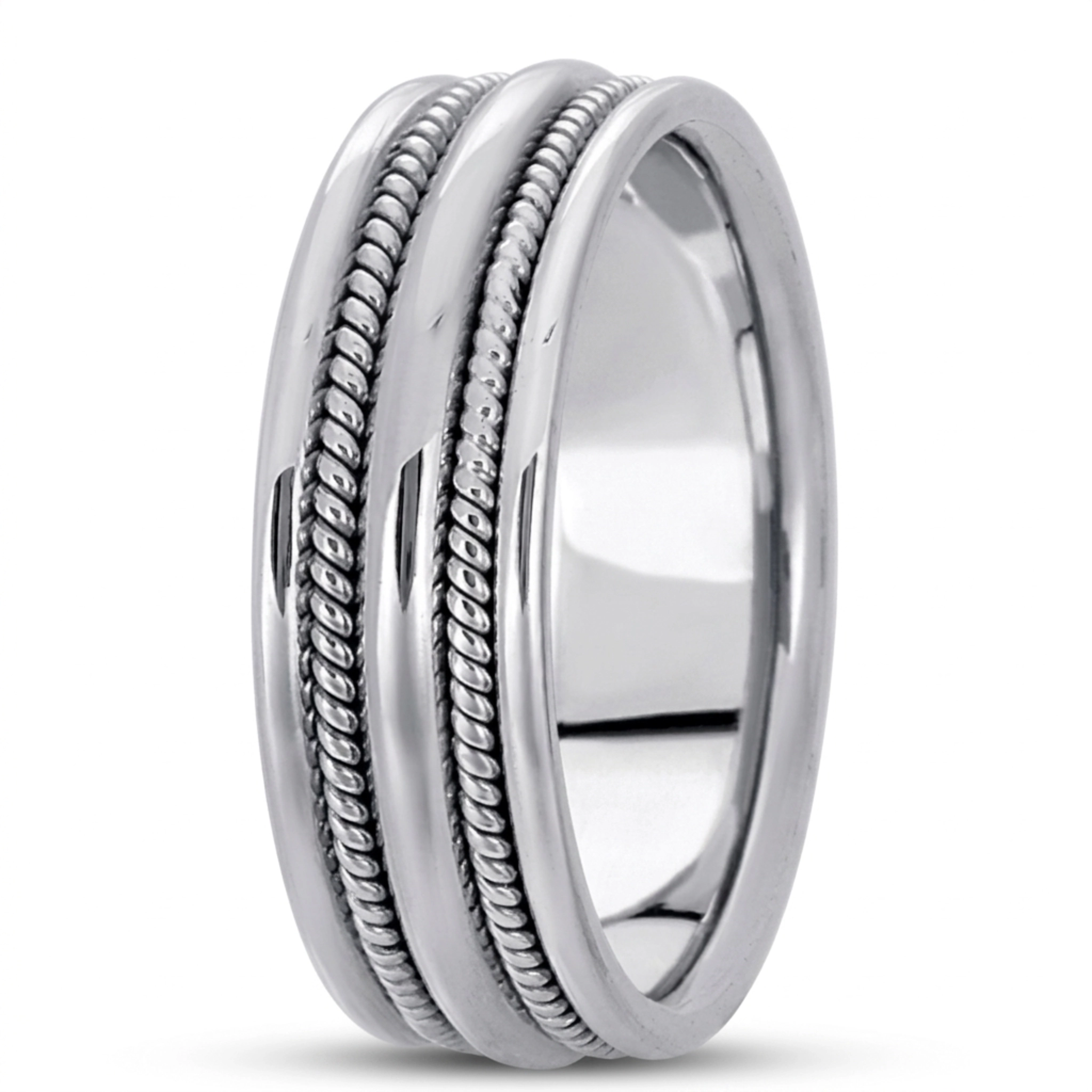 10K white gold 7mm. high polish hand-made-woven-wedding-band - alternate view 2