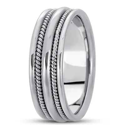 10K white gold 7mm. high polish hand-made-woven-wedding-band - alternate view 2 thumbnail