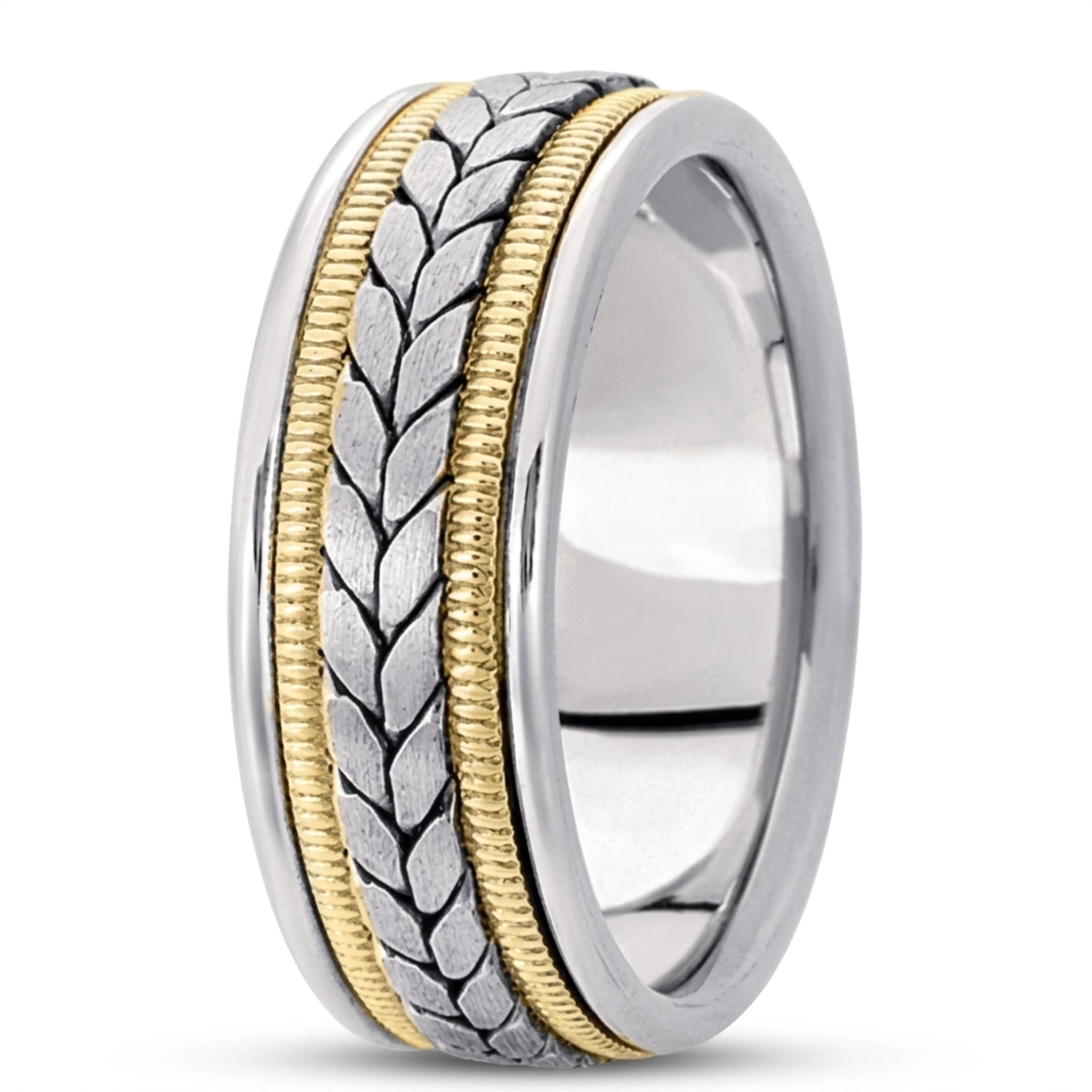 10K w-y-w-y-w gold 8mm. satin hand-made-woven-wedding-ring - alternate view 2
