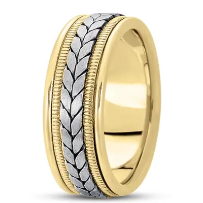 10K yellow-white-yellow gold 8mm. satin hand-made-woven-wedding-ring - alternate view 5 thumbnail