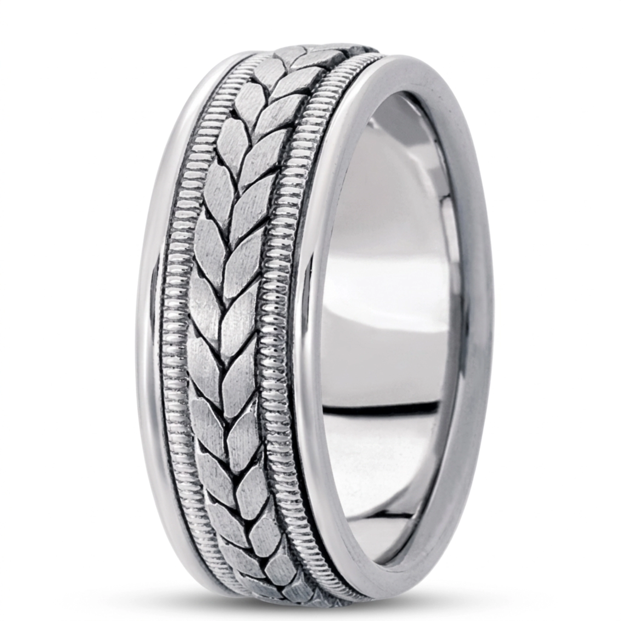 10K white gold 8mm. satin hand-made-woven-wedding-ring - alternate view 3