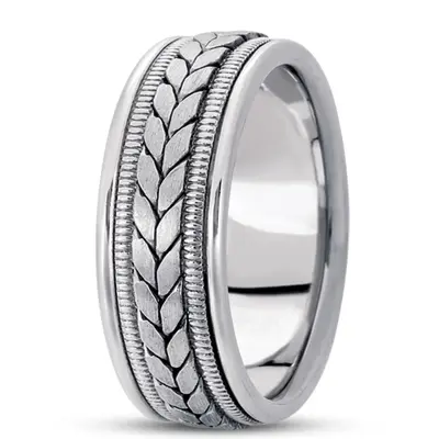 10K white gold 8mm. satin hand-made-woven-wedding-ring - alternate view 3 thumbnail