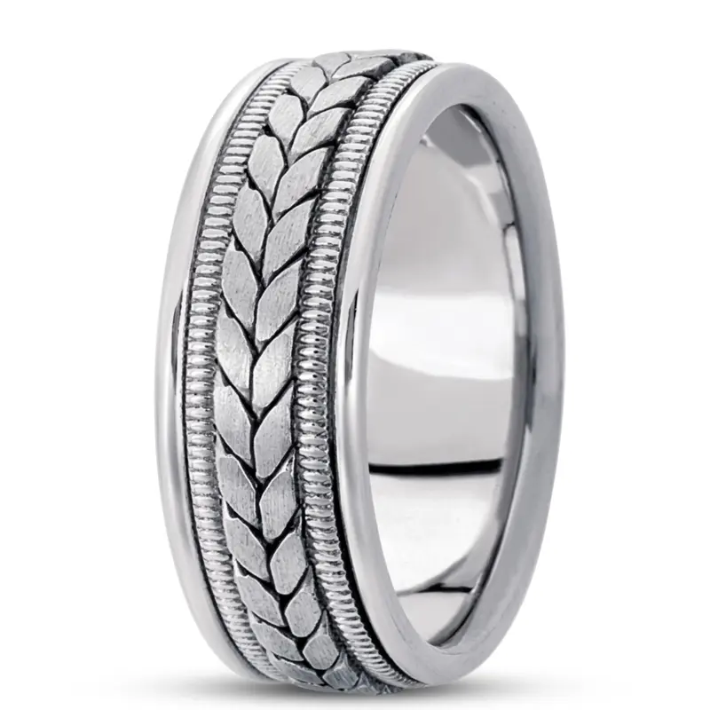 10K white gold 8mm. satin hand-made-woven-wedding-ring - alternate view 3