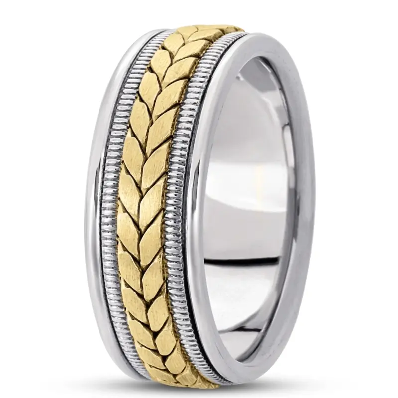 10K white-yellow-white gold 8mm. satin hand-made-woven-wedding-ring - main view