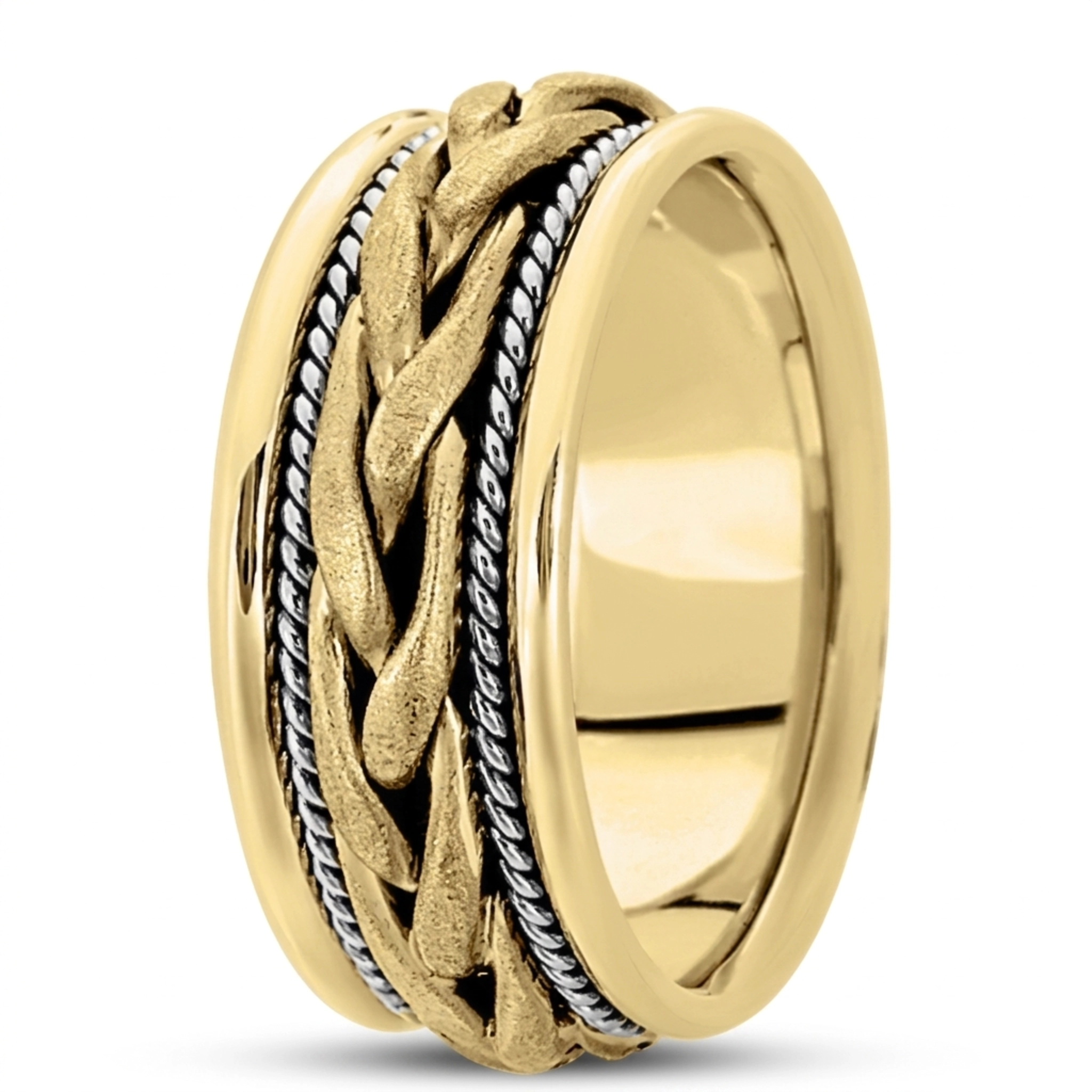 10K y-w-y-w-y gold 9.5mm. satin hand-made-woven-wedding-ring - main view