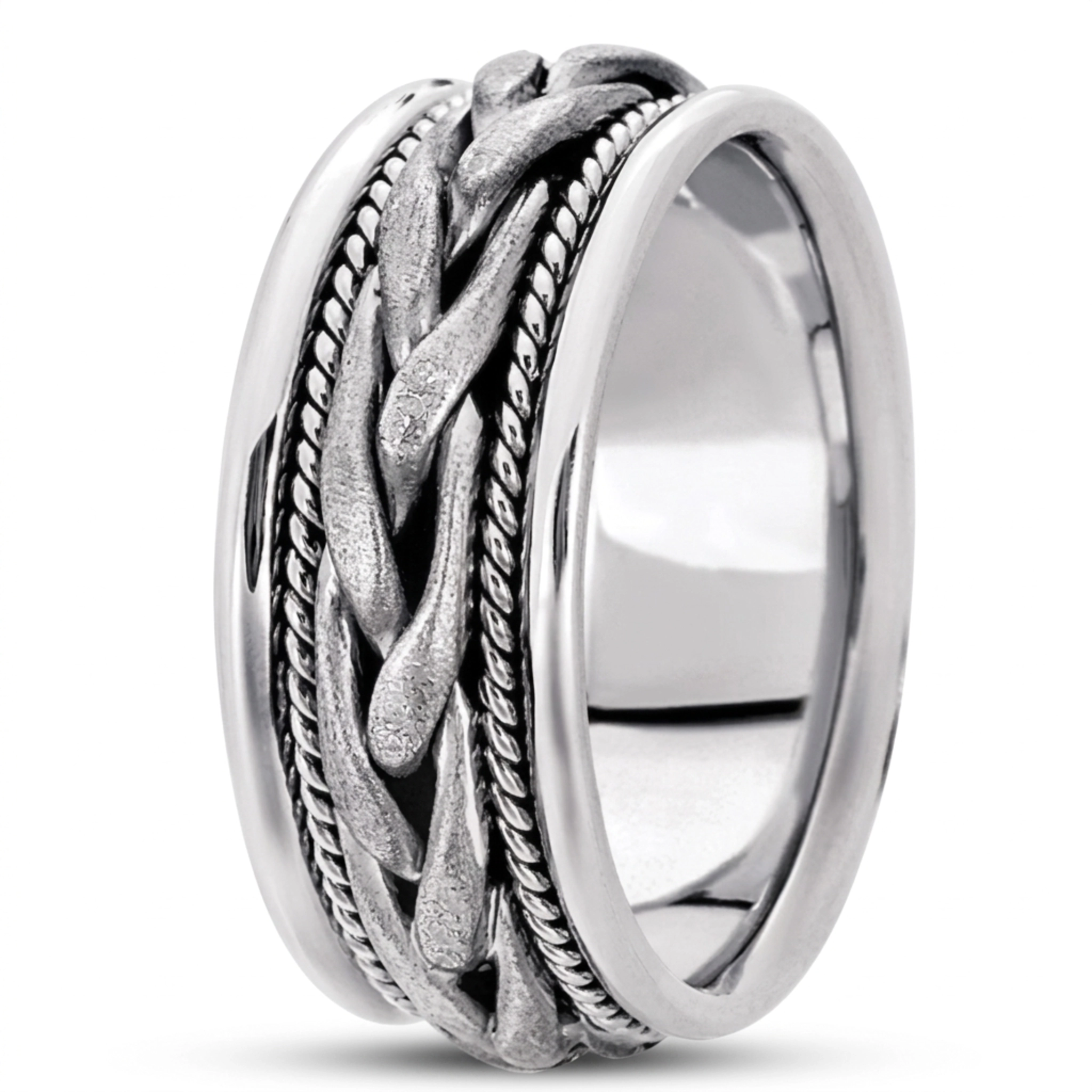 10K white gold 9.5mm. satin hand-made-woven-wedding-ring - alternate view 5