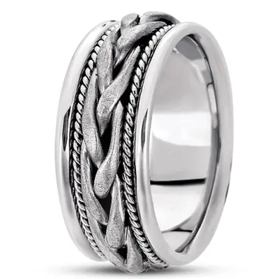 10K white gold 9.5mm. satin hand-made-woven-wedding-ring - alternate view 5 thumbnail