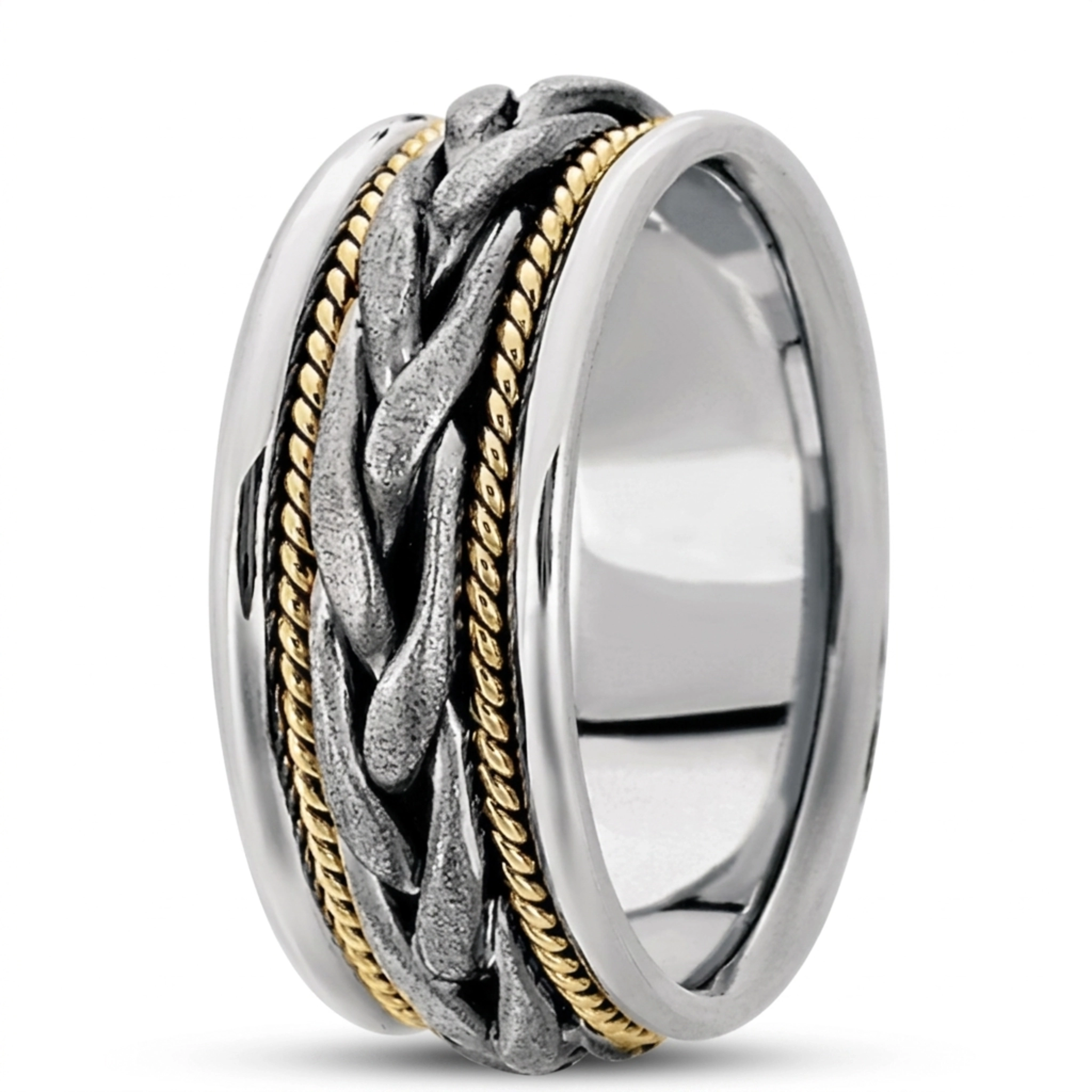 10K w-y-w-y-w gold 9.5mm. satin hand-made-woven-wedding-ring - alternate view 7