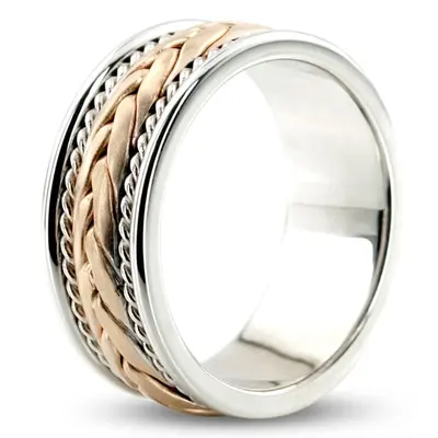 10K white-yellow-white gold 7.5mm. satin hand-made-woven-wedding-ring - alternate view 8 thumbnail