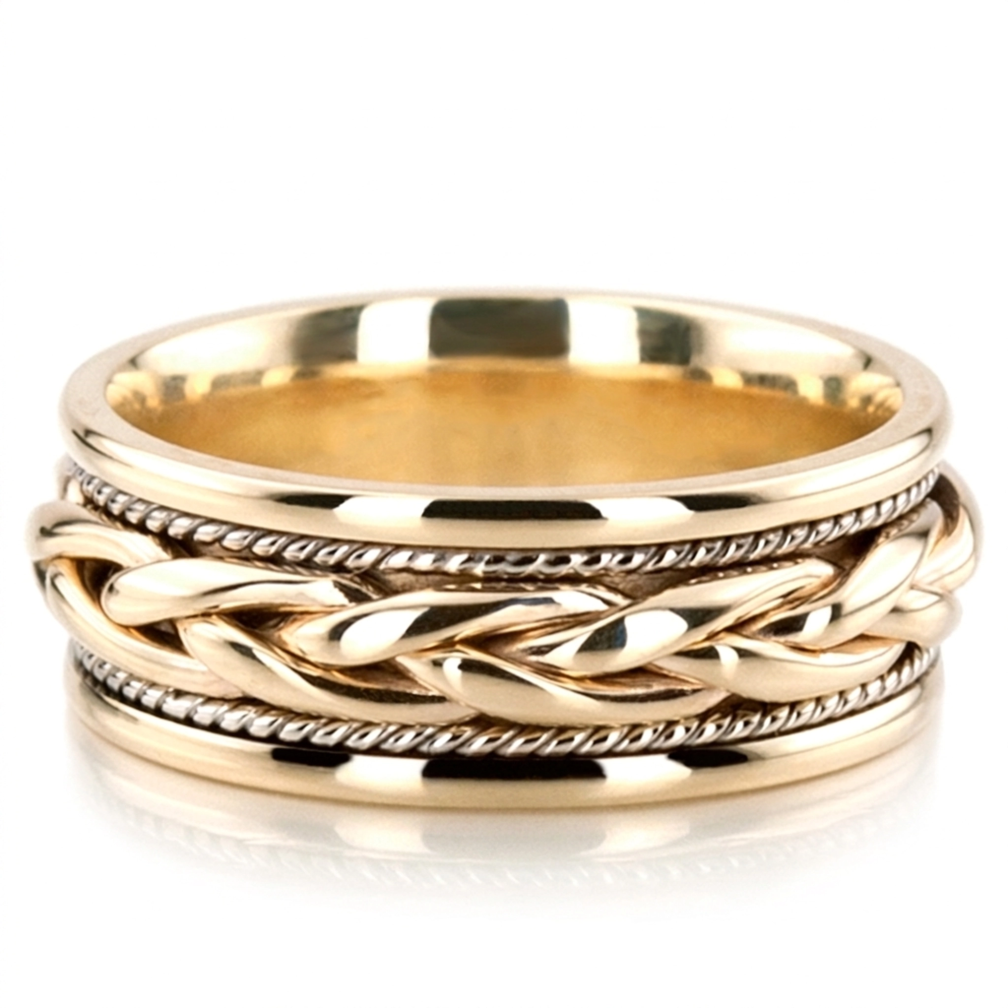 10K y-w-y-w-y gold 9.5mm. high polish hand-made-woven-wedding-ring - alternate view 2
