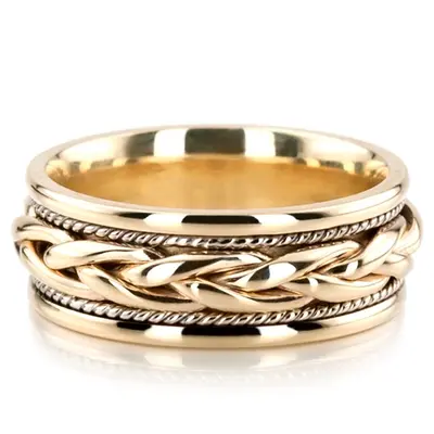 10K y-w-y-w-y gold 9.5mm. high polish hand-made-woven-wedding-ring - alternate view 2 thumbnail