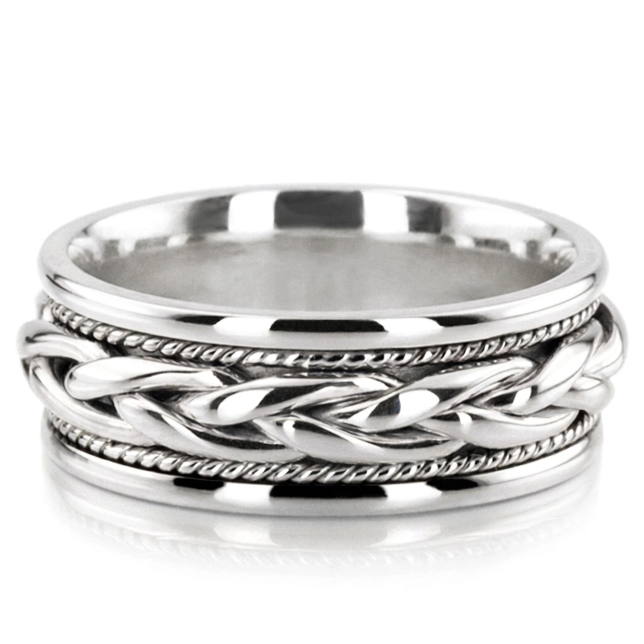 10K white gold 9.5mm. high polish hand-made-woven-wedding-ring - alternate view 3