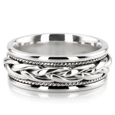 10K white gold 9.5mm. high polish hand-made-woven-wedding-ring - alternate view 3 thumbnail