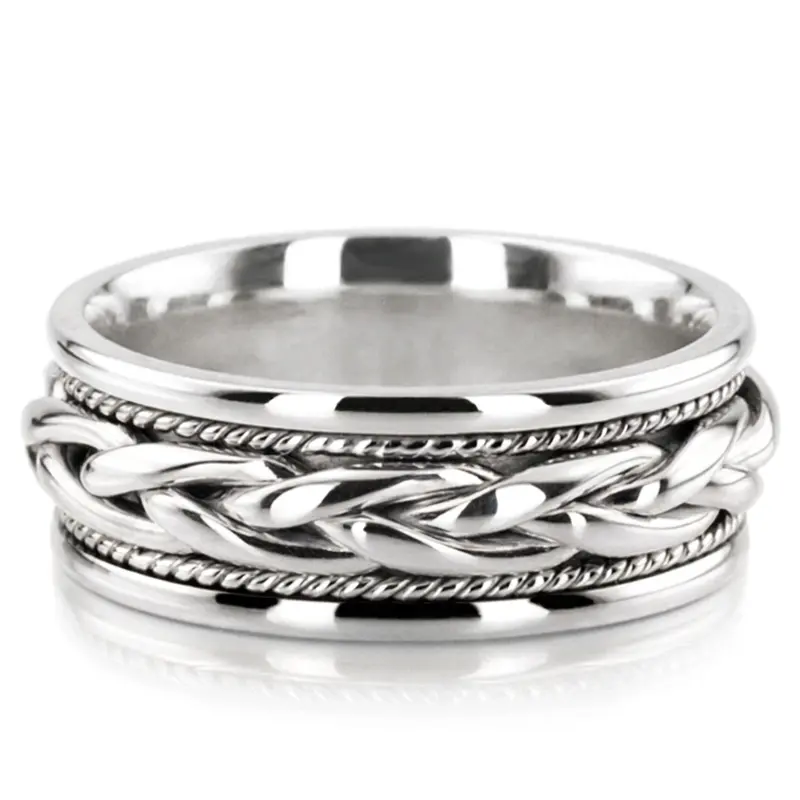 10K white gold 9.5mm. high polish hand-made-woven-wedding-ring - alternate view 3