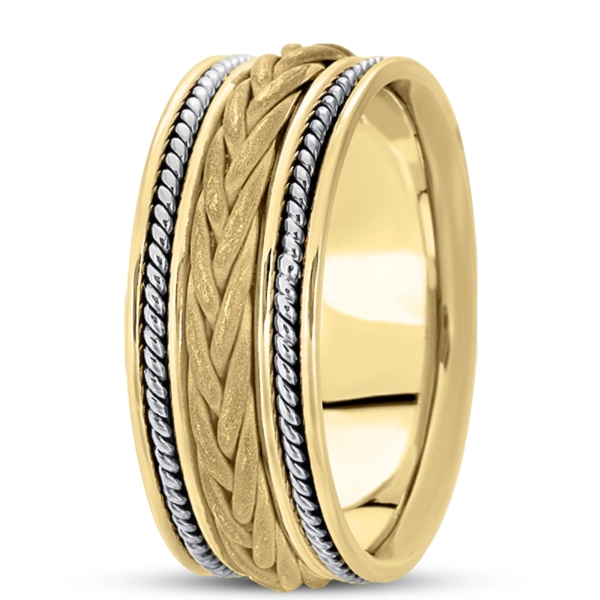 10K y-w-y-w-y gold 9mm. sand blast hand-made-woven-wedding-ring - main view
