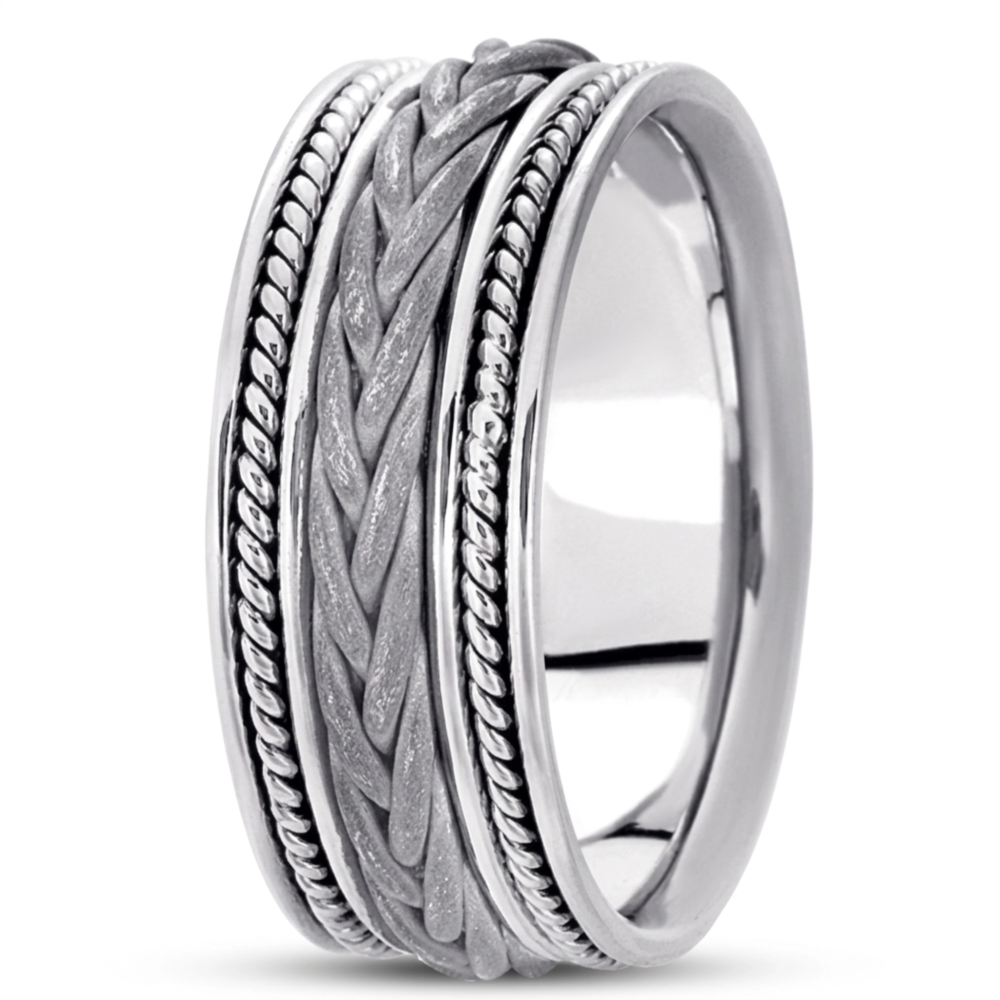 10K white gold 9mm. sand blast hand-made-woven-wedding-ring - alternate view 2