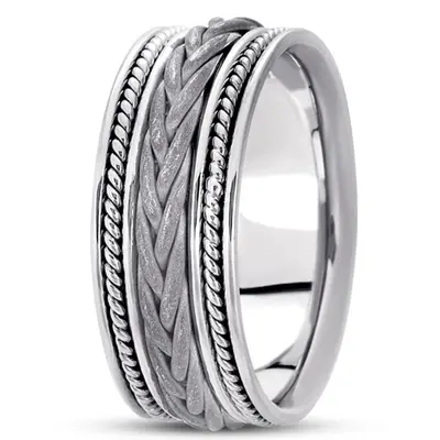 10K white gold 9mm. sand blast hand-made-woven-wedding-ring - alternate view 2 thumbnail