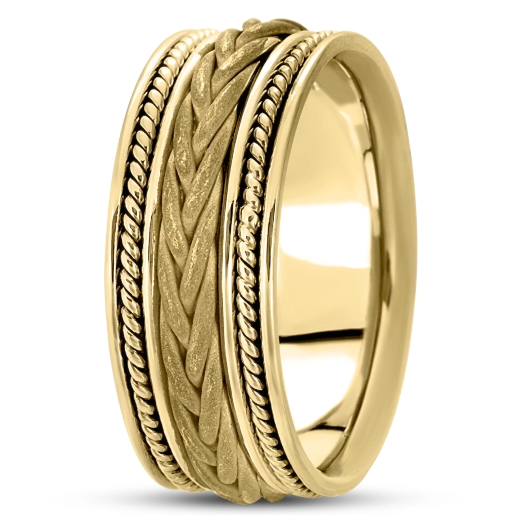 10K yellow gold 9mm. sand blast hand-made-woven-wedding-ring - alternate view 3