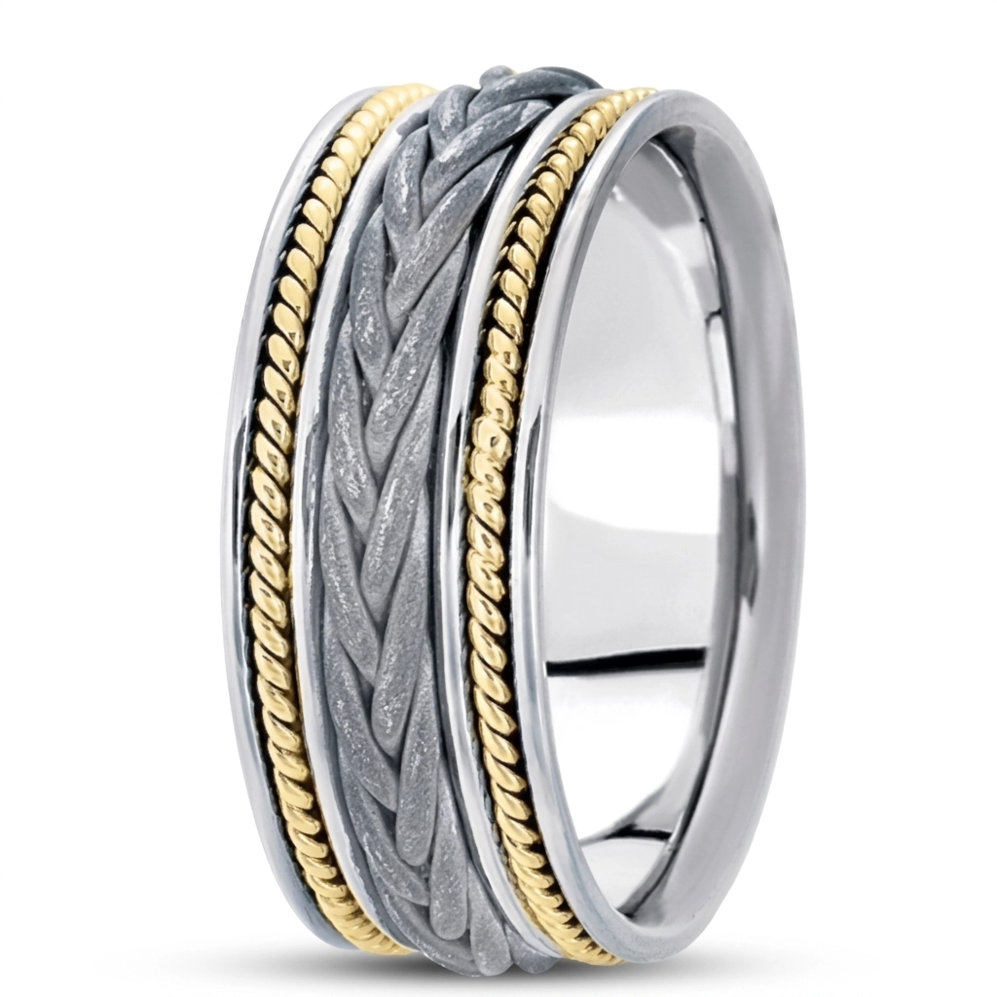 10K w-y-w-y-w gold 9mm. sand blast hand-made-woven-wedding-ring - alternate view 5