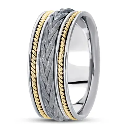 10K w-y-w-y-w gold 9mm. sand blast hand-made-woven-wedding-ring - alternate view 5 thumbnail