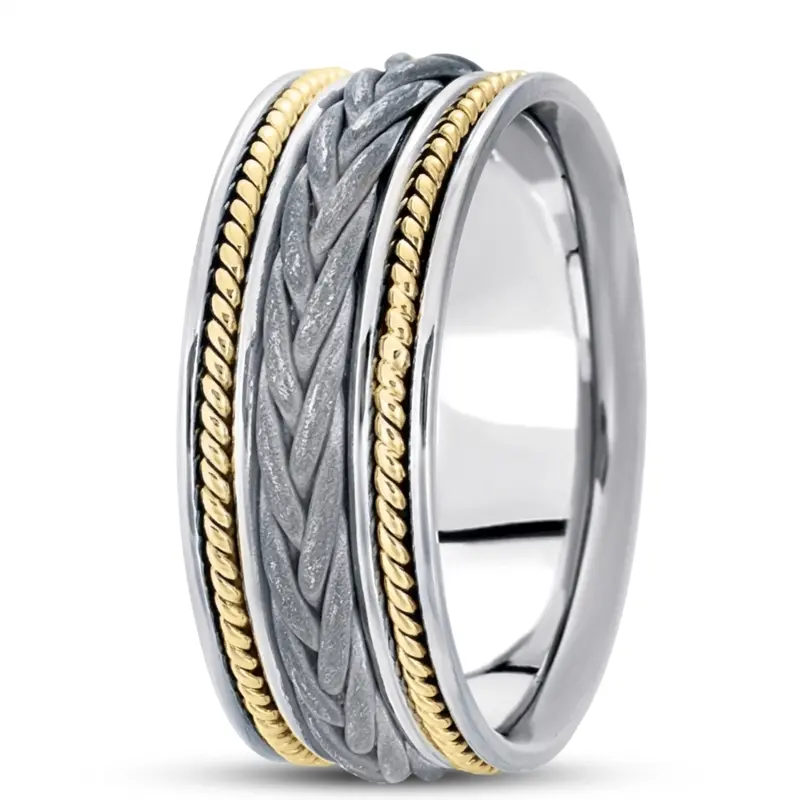14K w-y-w-y-w gold 9mm. sand blast hand-made-woven-wedding-ring - alternate view 5