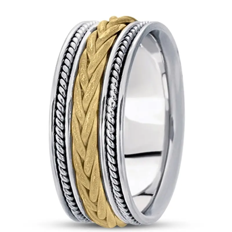 14K white-yellow-white gold 9mm. sand blast hand-made-woven-wedding-ring - alternate view 4