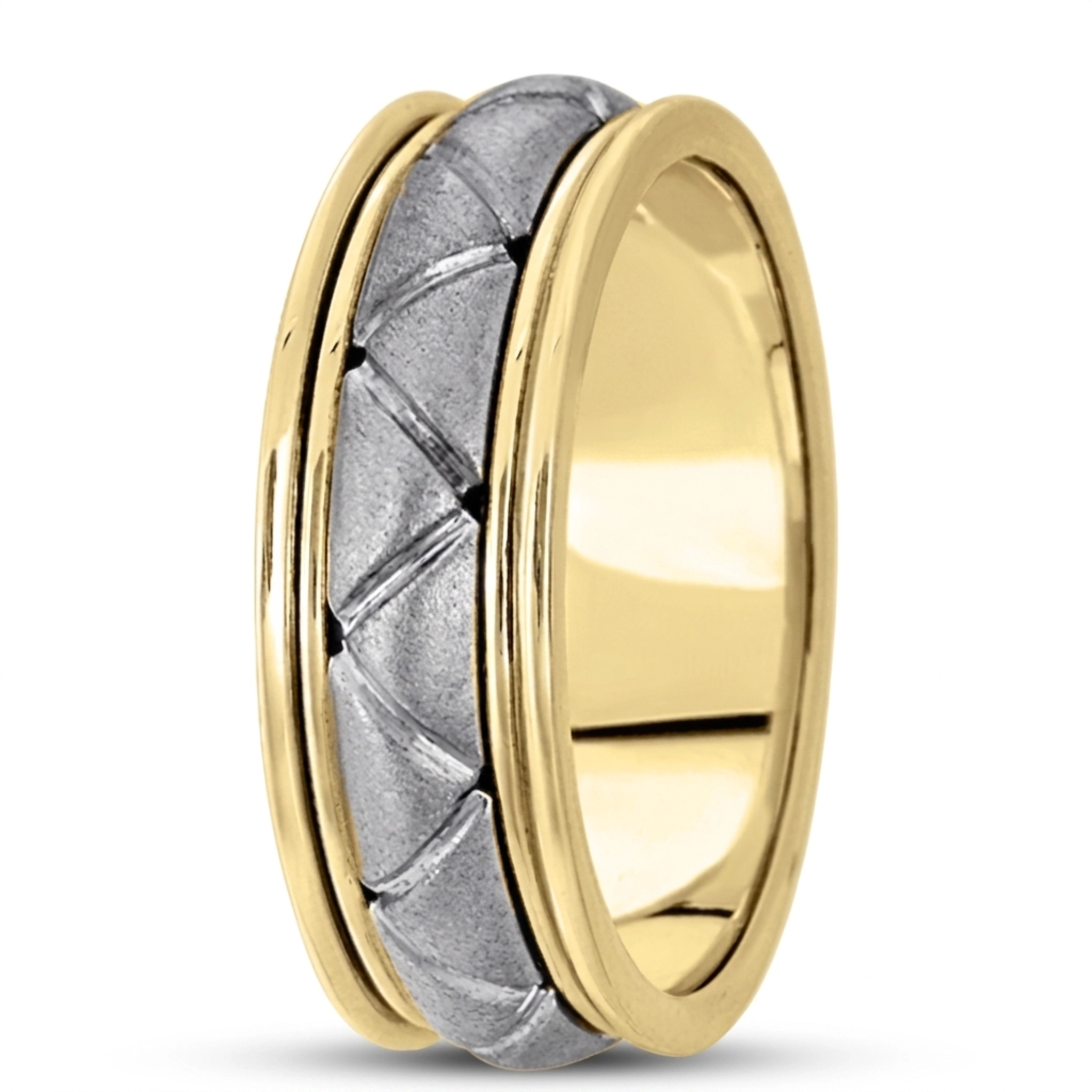 10K yellow-white-yellow gold 7mm. satin hand-made-contemporary-wedding-band - alternate view 2