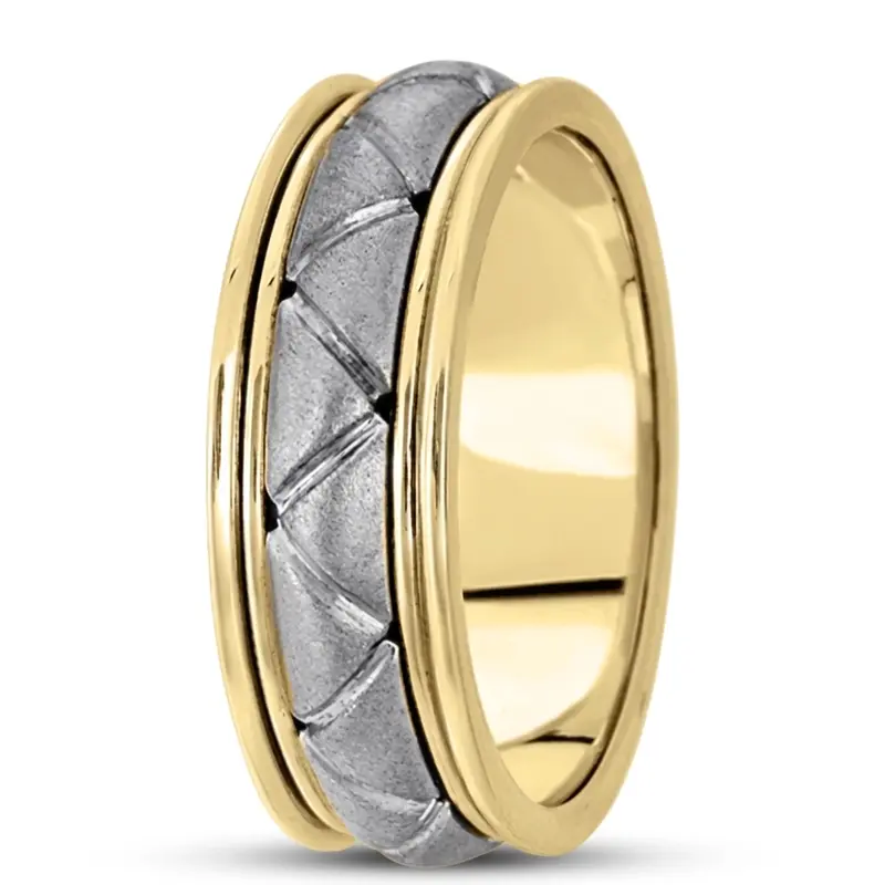 10K yellow-white-yellow gold 7mm. satin hand-made-contemporary-wedding-band - alternate view 2
