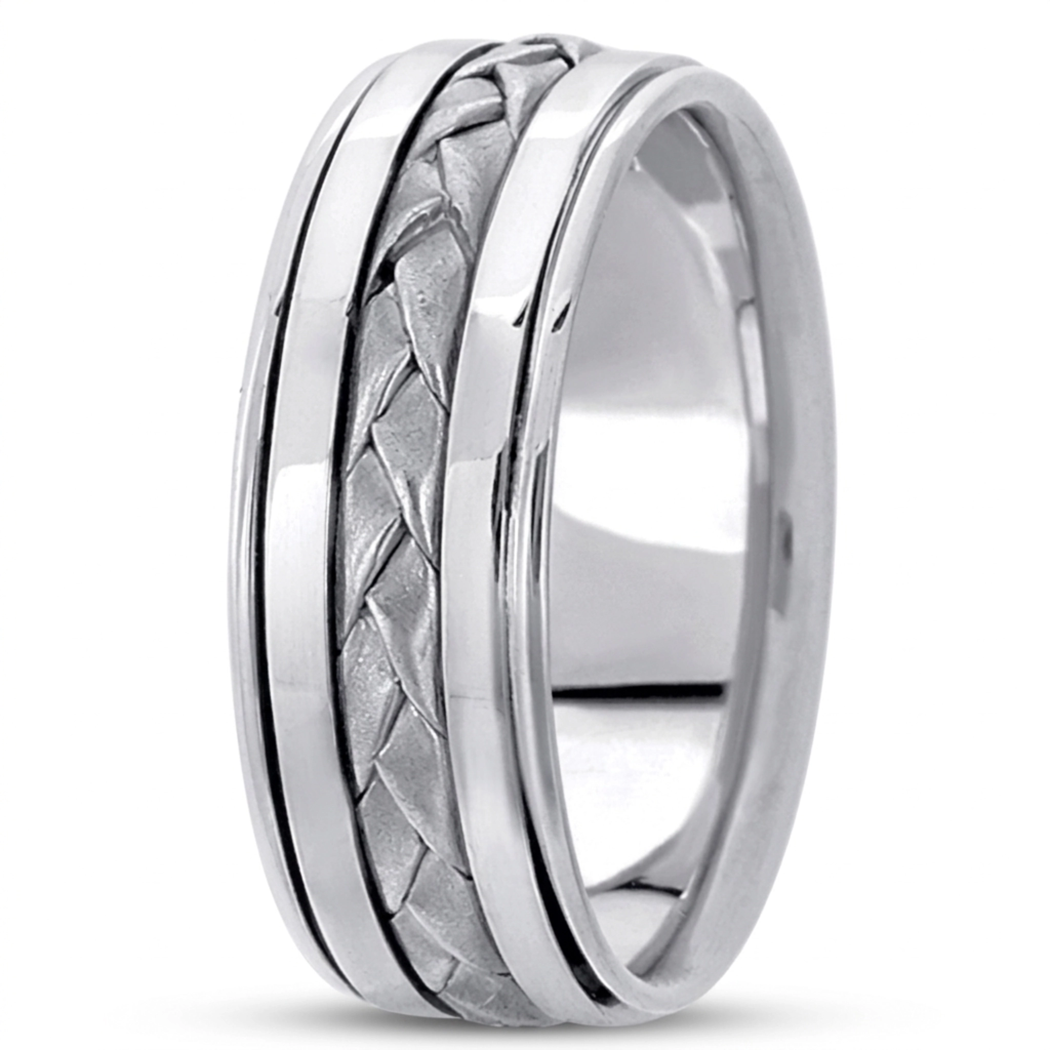 10K white gold 8mm. sand blast hand-made-hand-woven-wedding-band - alternate view 2