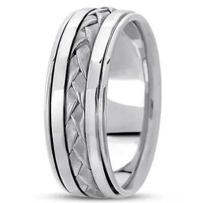 10K white gold 8mm. sand blast hand-made-hand-woven-wedding-band - alternate view 2 thumbnail