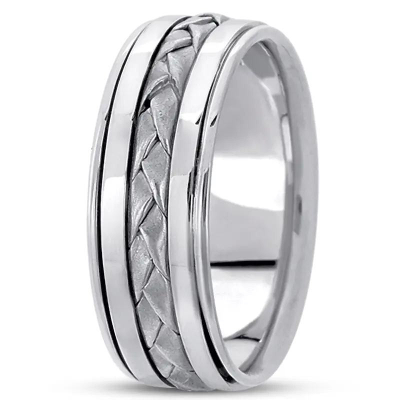 10K white gold 8mm. sand blast hand-made-hand-woven-wedding-band - alternate view 2