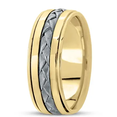 10K yellow-white-yellow gold 8mm. sand blast hand-made-hand-woven-wedding-band - alternate view 4 thumbnail