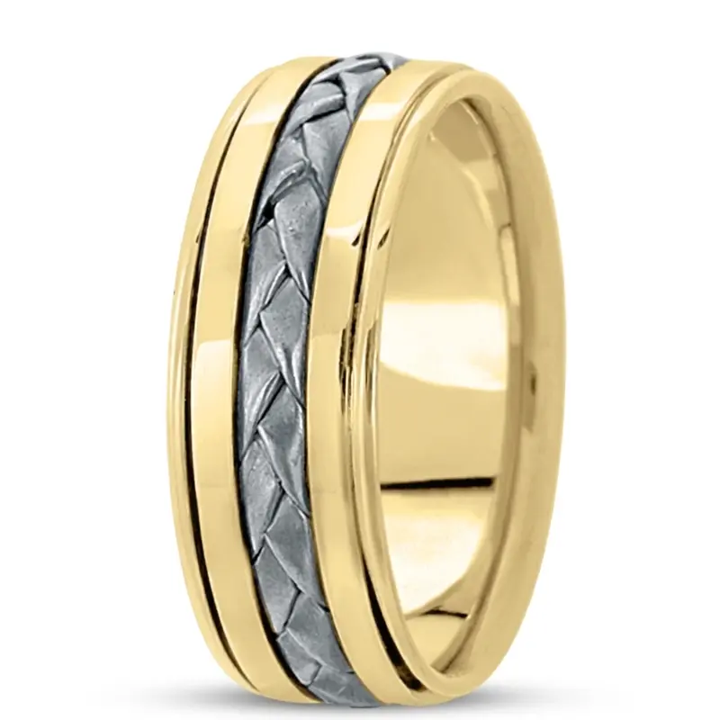 10K yellow-white-yellow gold 8mm. sand blast hand-made-hand-woven-wedding-band - alternate view 4
