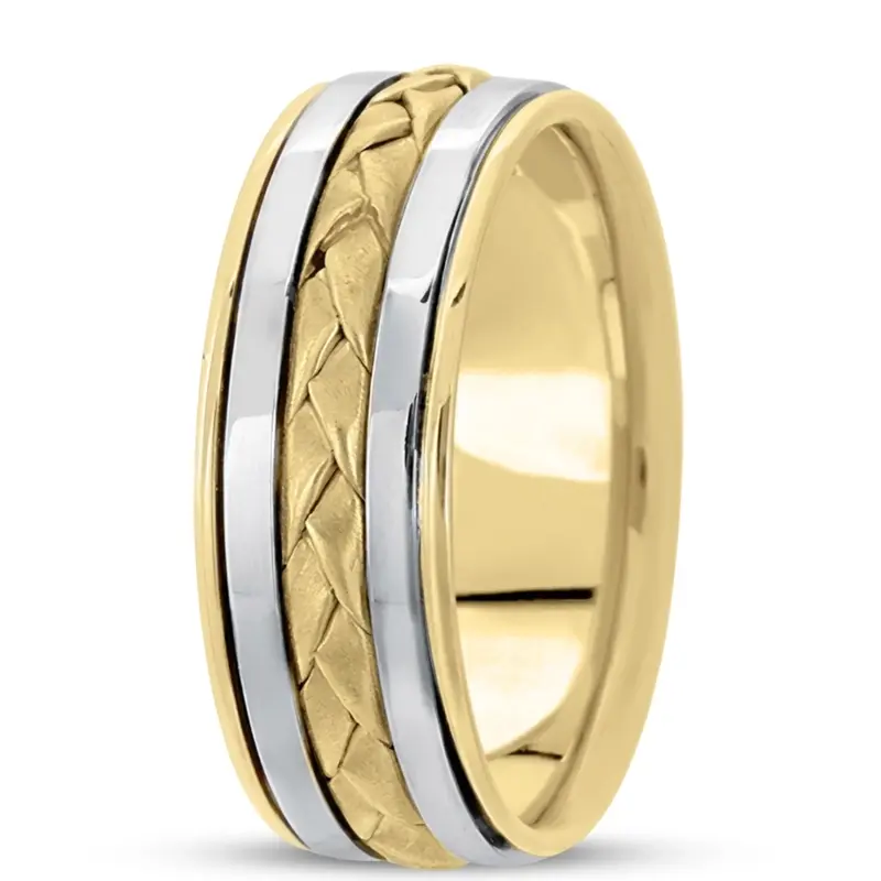 10K y-w-y-w-y gold 8mm. sand blast hand-made-hand-woven-wedding-band - alternate view 6