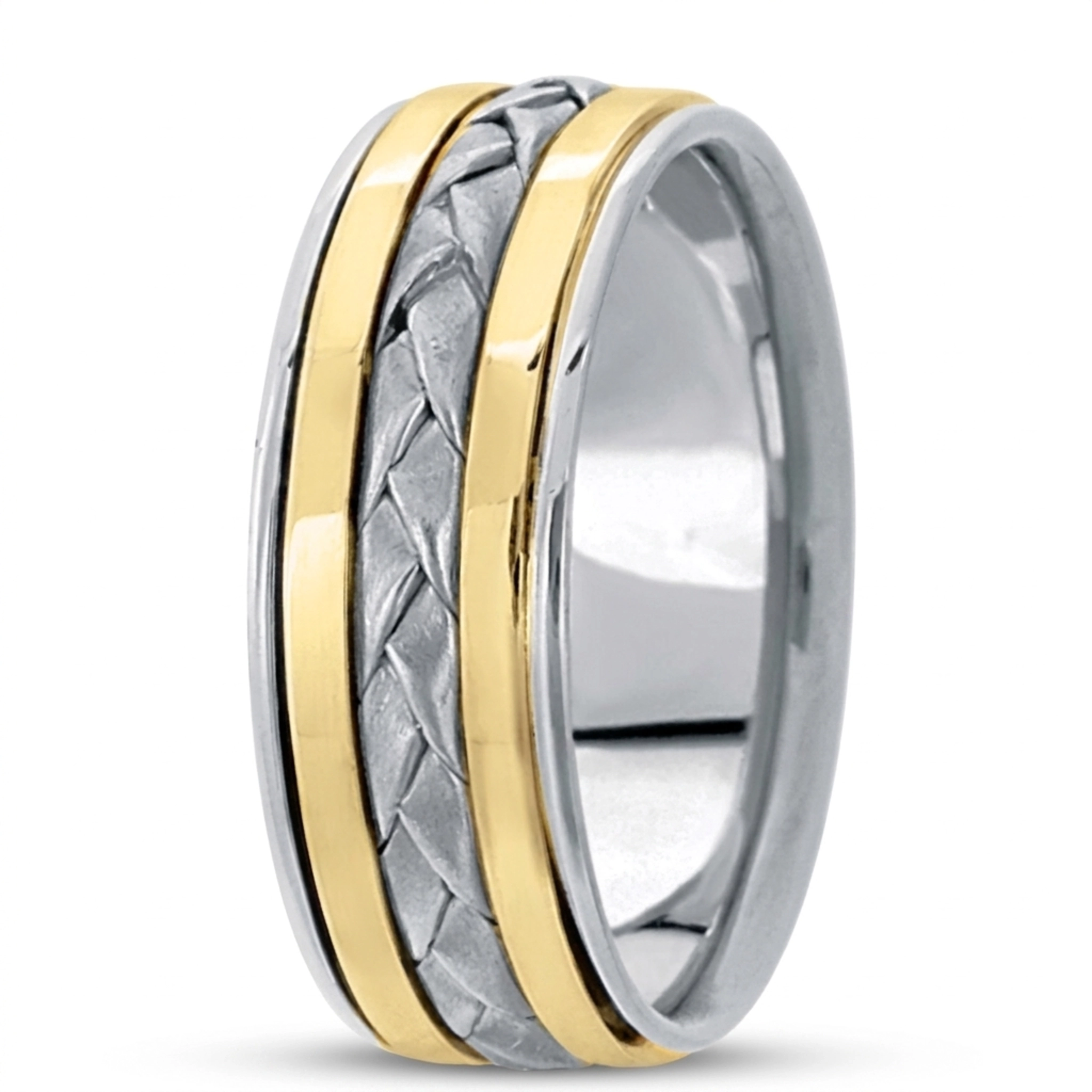 10K w-y-w-y-w gold 8mm. sand blast hand-made-hand-woven-wedding-band - alternate view 5
