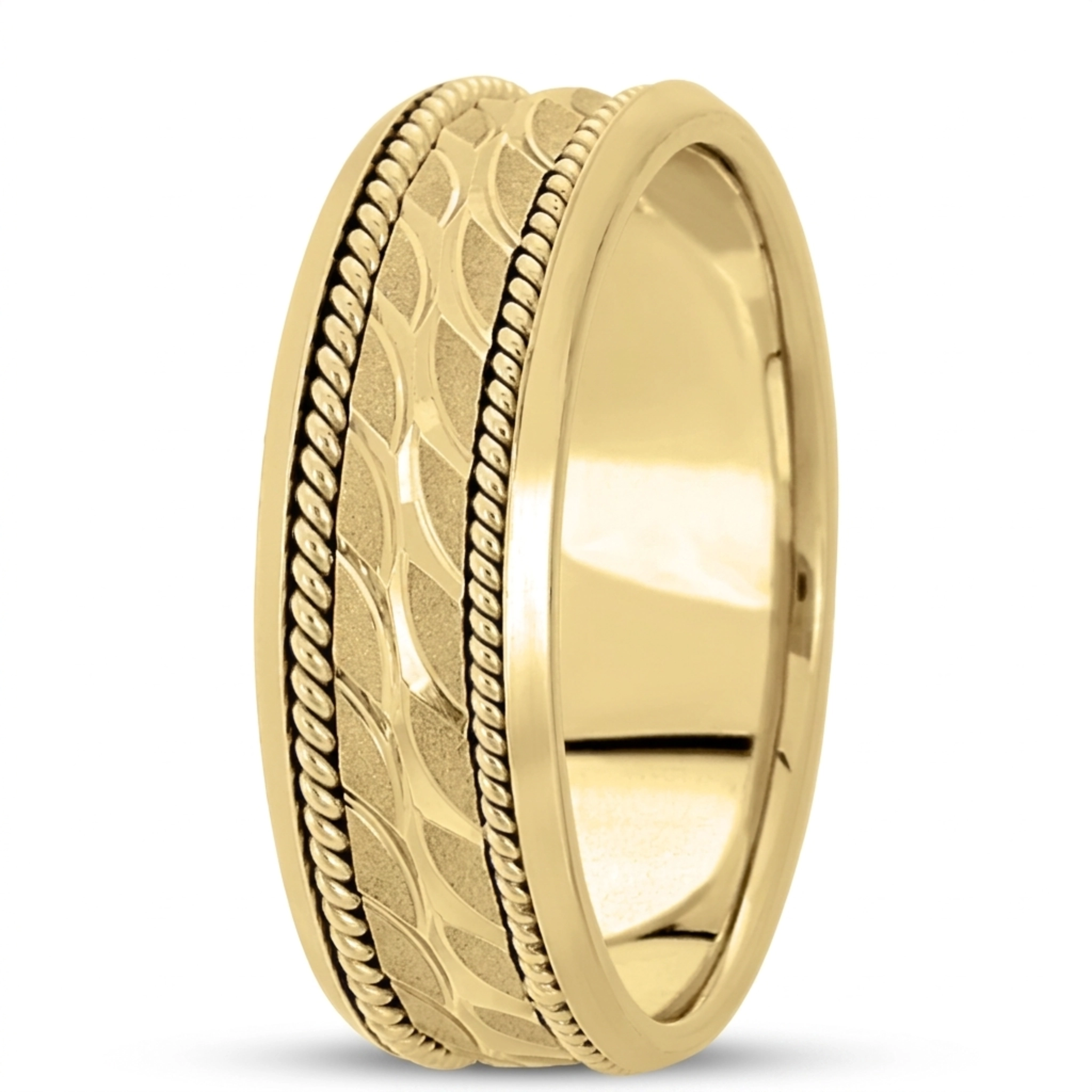 10K yellow gold 7mm. high polish hand-made-modern-wedding-band - main view