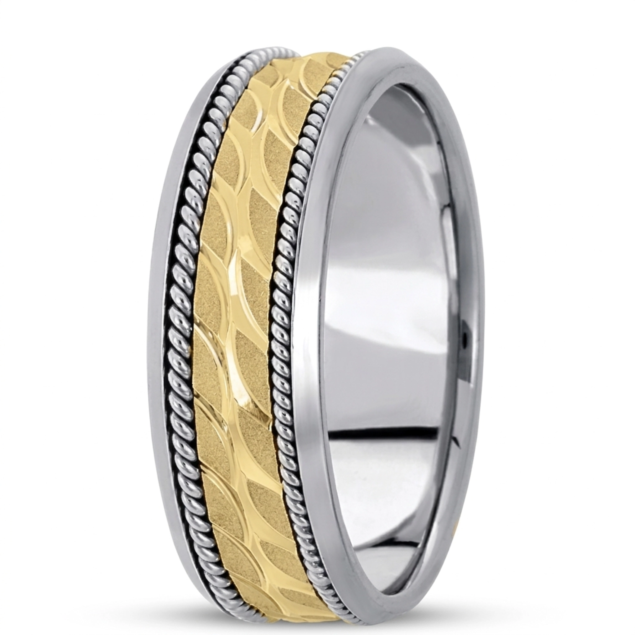 10K white-yellow-white gold 7mm. high polish hand-made-modern-wedding-band - alternate view 2