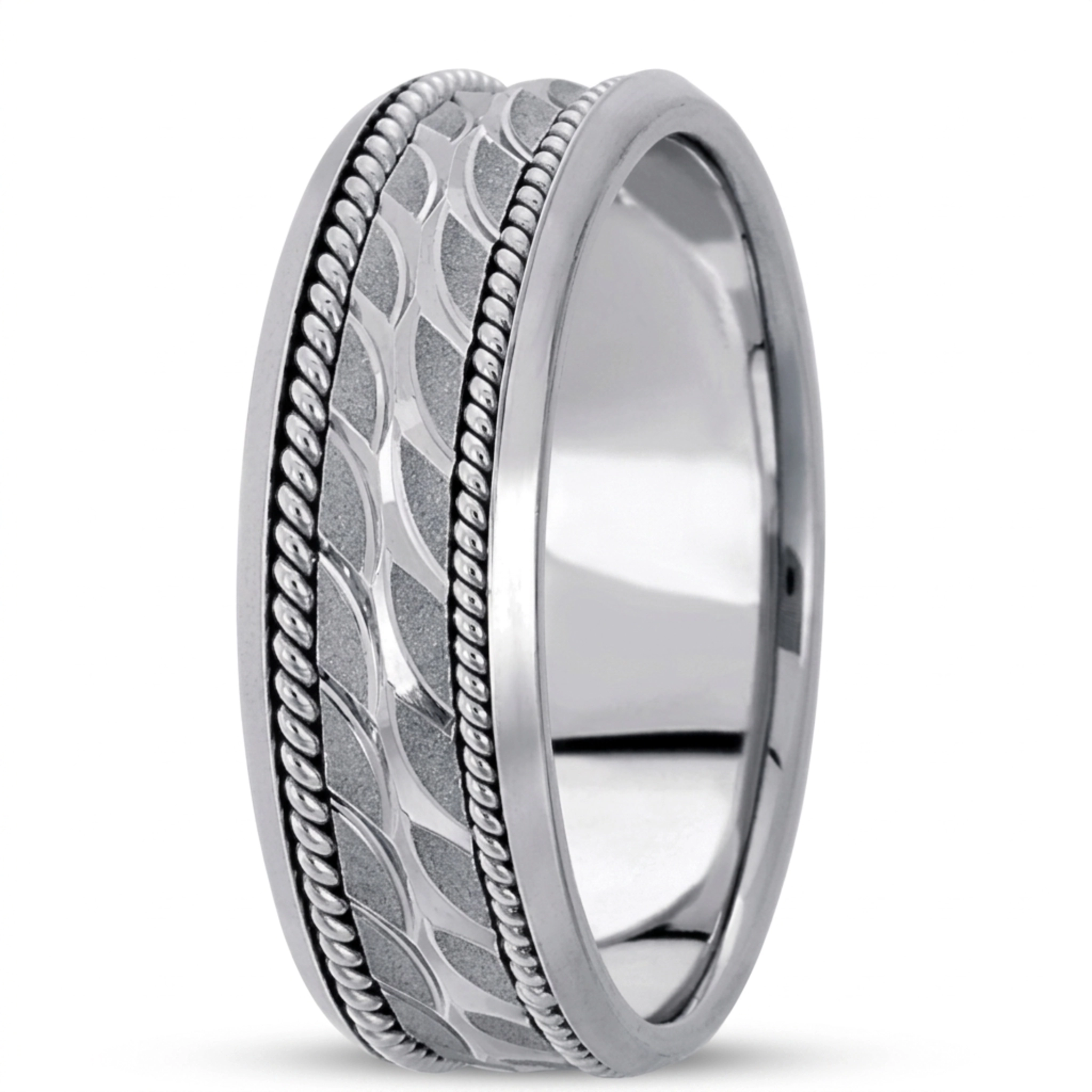 10K white gold 7mm. high polish hand-made-modern-wedding-band - alternate view 3