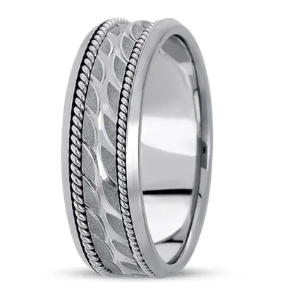 10K white gold 7mm. high polish hand-made-modern-wedding-band - alternate view 3 thumbnail
