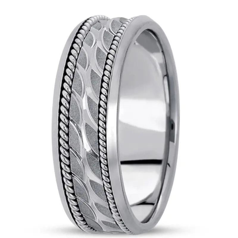 14K white gold 7mm. high polish hand-made-modern-wedding-band - alternate view 3
