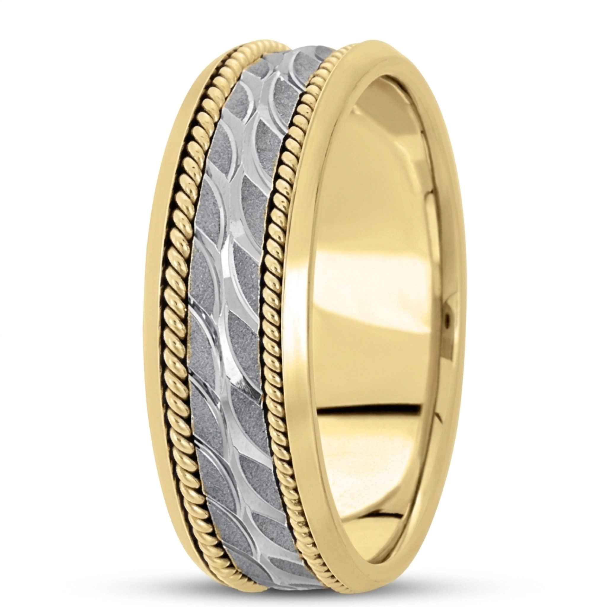 10K yellow-white-yellow gold 7mm. high polish hand-made-modern-wedding-band - alternate view 4