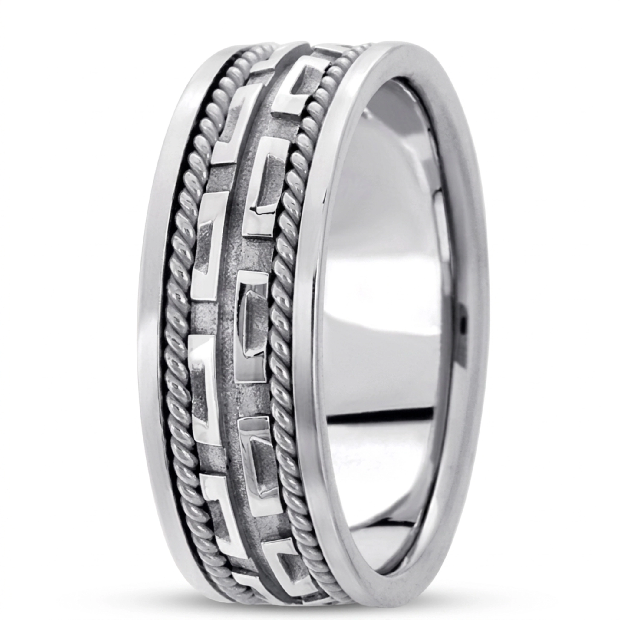 14K white gold 7.5mm. high polish hand-made-modern-wedding-band - main view
