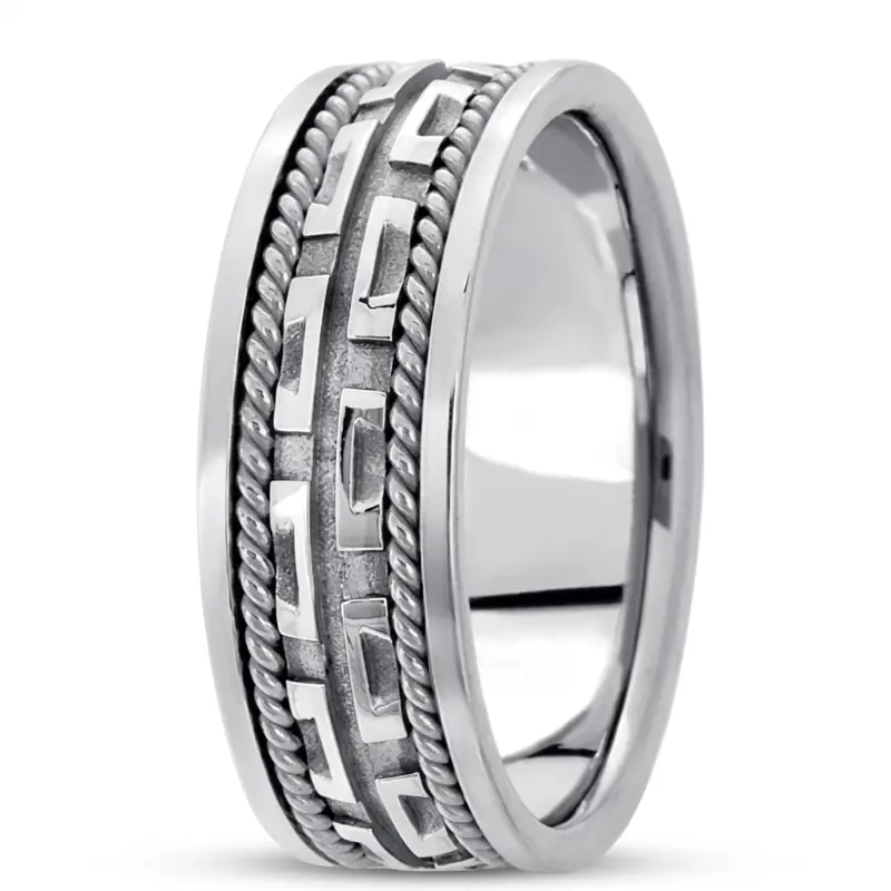 14K white gold 7.5mm. high polish hand-made-modern-wedding-band - main view