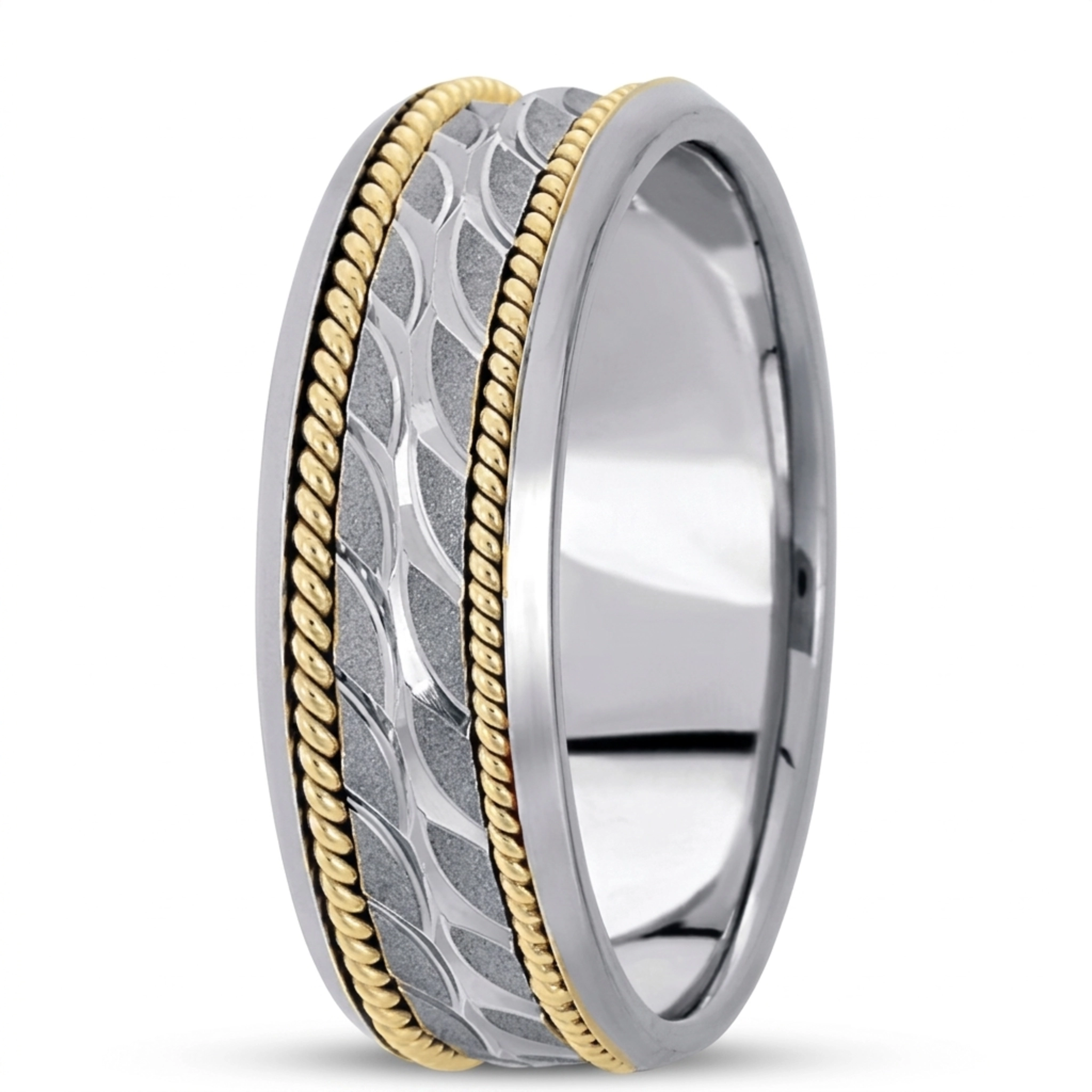 10K w-y-w-y-w gold 7mm. high polish hand-made-modern-wedding-band - alternate view 5